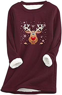 IIUS סווטשירטים לחג המולד נשים נוחות רכות רכות תחתונים תרמיים ראשונים צווארון צווארון סוודר. שרוול ארוך