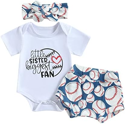LXXIASHI יילוד תינוקת תלבושת בייסבול אחות קטנה מעריץ הגדול ביותר של מכנסיים קצרים רומפר קבעו בגדי קיץ של תינוקות
