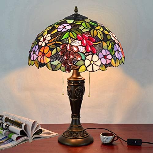 ויטראז 'בעבודת יד מנורת שולחן זכוכית 40 סמ טיפאני ויטראז' מנורת שולחן פרחים וענבים ויטראז 'גוון פנו