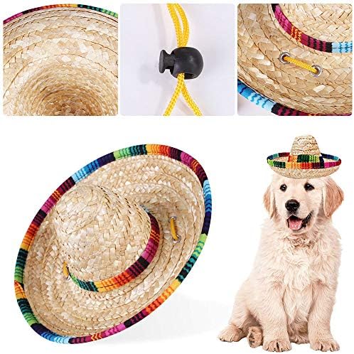 כובעי חיות מחמד, כלב סומבררו כובע קש Sombrero כובעי חתול מתכווננים לחתולי כלבים