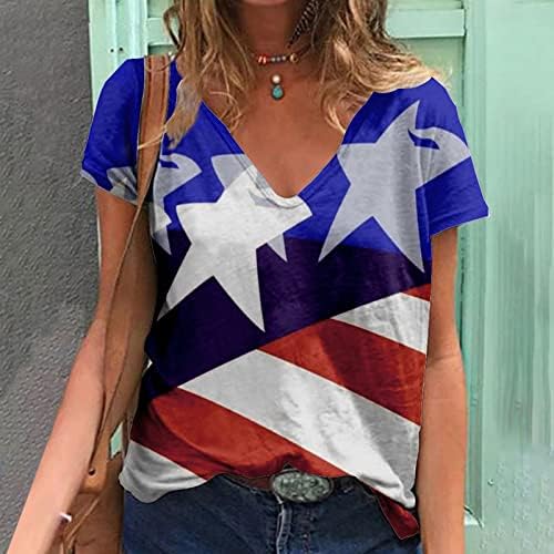 נשים אמריקאיות כוכב פרח הדפס רופף כושר נוקם לילדות נוער שרוול קצר טיפת כתף סתיו בגדי קיץ TD