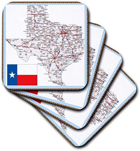 3DROSE CST_39026_1 ממוסגרת מדינת טקסס עם חופי רכיבת דגל המדינה, סט של 4