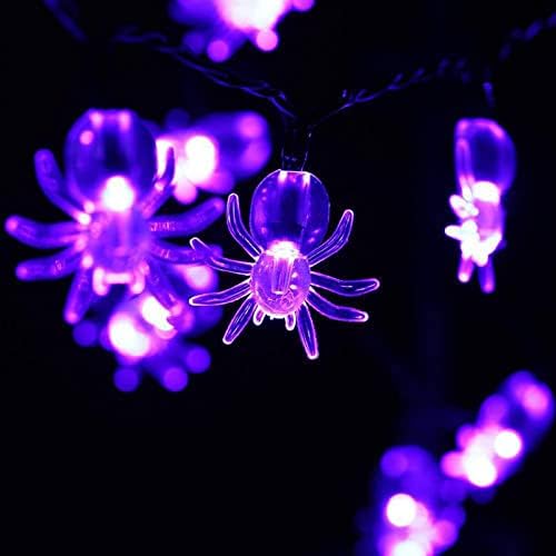 Kavolet 20ft 40leds אורות מיתר ליל כל הקדושים עכביש אורות תלייה דקורטיביים בצורת מים סוללה סגול אטום