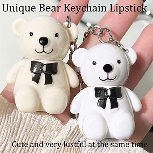 2 יחידות מחזיק מפתחות דוב שפתונים, 2 ב 1 מפתח שרשרת דוב שפתון, חמוד דוב שפתון ערפל מט קטיפה ליפ גלוס