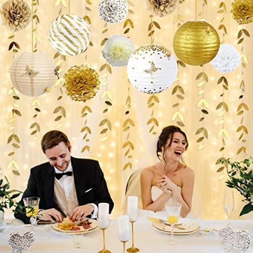 ערכת קישוט למסיבות HLYURLUS פום עם מדבקות פרפר זהב וזרמי זר עלים לחתונה ליום הולדת מקלחת כלות ציוד
