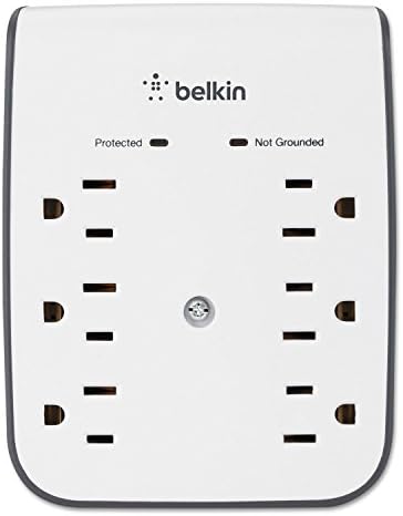 BELKIN BSV602TT SurgePlus USB WALL MOUNGER, 6 שקעים; 2 USB, לבן