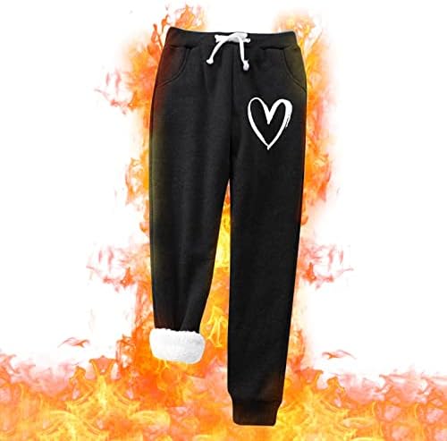 מכנסי פליס ווקאצ'י לנשים מכנסי טרנינג מרופדים בשרפה חורפים חורפים אתלטי ג'וג'ר לב מודפס מכנסיים תרמיים