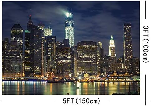 ניו יורק לילה נוף תמונה רקע, ייל 5 על 3 רגל אמריקאי עיר נוף מפורסם ציון דרך ריברסייד מואר גורד שחקים סיור סירת