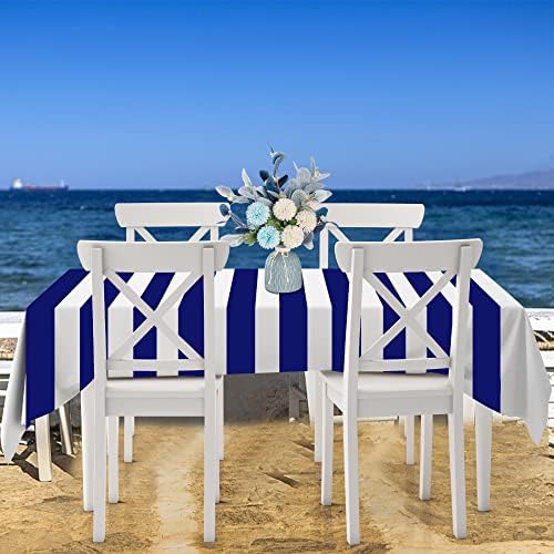 אדמונית איש 1 חתיכה כחול ולבן פסים מפת שולחן ימי כחול פלסטיק שולחן כיסוי עמיד למים חד פעמי מלבן מפת שולחן