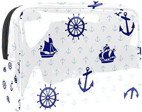 תיקי נסיעות קוסמטיים של TbouoBt, מארז איפור, תיק איפור למוצרי טיפוח, סירת מפרש עוגן כחול חיל הים הימי