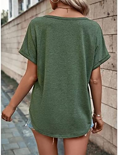 סתיו חולצת טי קיץ נשים שרוול קצר כותנה V כפתור צוואר כלפי מעלה חולצת חולצה רגילה לילדות נוער 6x 6x