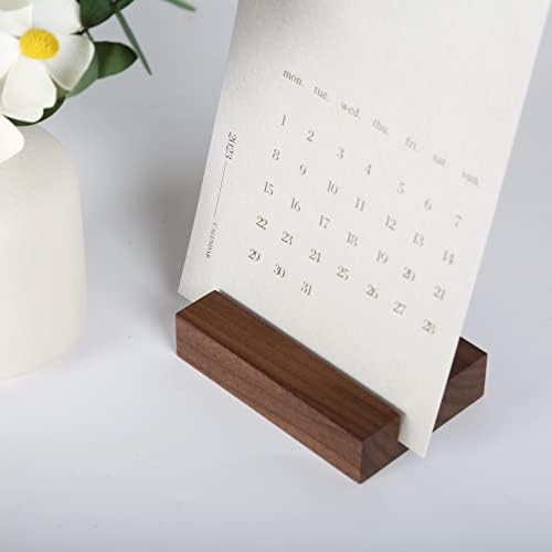 Uniqooo 3.5 עמדת עץ אגוזים עבור 2023 לוח שולחן חודשי, בסיס חסימת עץ, בעל קרטון, לעיצוב קבלת פנים קמעונאית