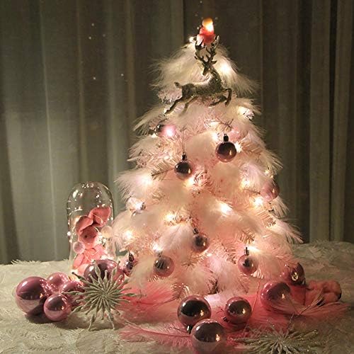 סט עץ חג המולד של שולחן השולחן, עץ חג המולד מואר מיני, עץ אורן מלאכותי לחג המולד עם נורות LED וקישוטים -קינק
