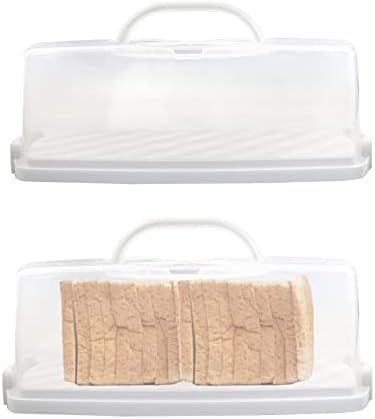 סט דירפר של 2 יחידות קופסא לחם כיכר פלסטיק ניידת עם מכסה שקוף, שומר לחם לנשיאה ואחסון עוגות כיכר, לחם