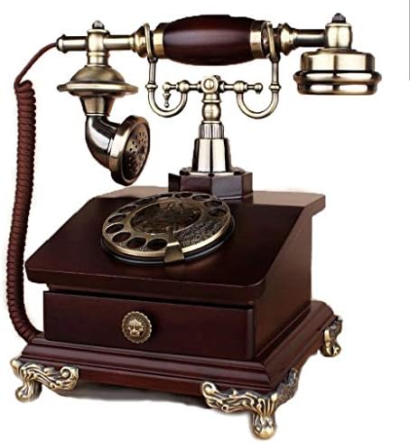 טלפון רטרו טלפון WODMB ， טלפון בסגנון עתיק עם גוף עץ ומתכת, חיוג סיבוב פונקציונלי ושקע אדום טלפון, משרד,