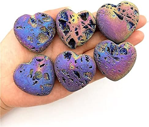 Shitou2231 1 pc גולמי טבעי גולמי אשכול אשכולי לב בצורת לב טיטניום צבעוני צבעוני אבן מגולפת ריפוי אבן גביש עיצוב