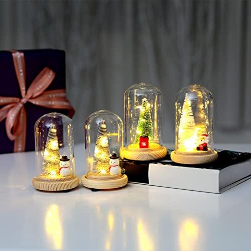 קישוטי עץ חג המולד מיני עץ חג המולד מיניאטורה בכיפת זכוכית עם נורות LED לחג המולד DIY Craft Comptim Celection
