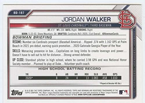2021 דראפט Bowman BD-187 Jordan Walker NM-MT Cardinals