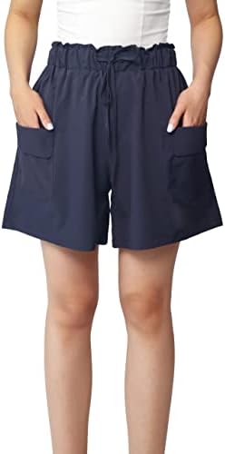 מכנסיים קצרים בקיץ של נשים קרומונס, מכנסיים קצרים מותניים אלסטיים מזדמנים עם כיסים עם כיסים
