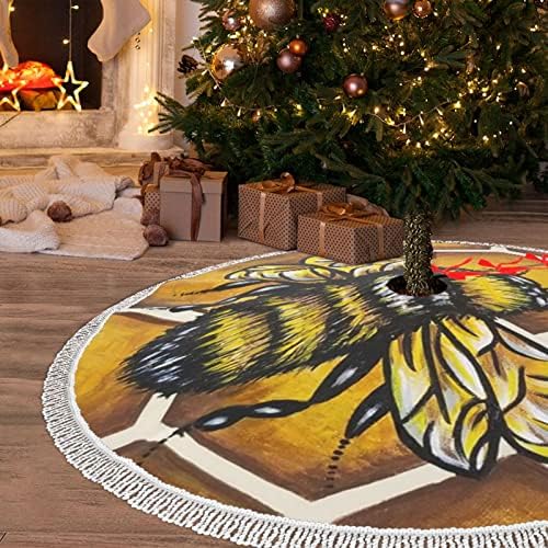 ציור דבש דבורים הדפסת חצאית עץ חג המולד עם ציצית 48 מעבה עץ חג המולד חצאיות חג המולד קישוטי חג המולד