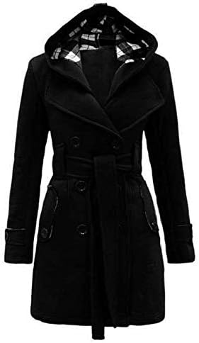 RMXEI נשים חמות חורפי ברדס עם חורף ארוך חגורת מעיל מעיל חזה כפול