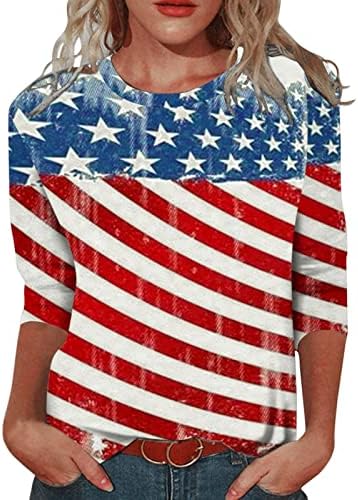 Comigeewa נערות נוער 3/4 חולצות שרוול אמריקאי דגל אמריקאי גרפי חולצות טוניקה דקיקות חולצות טי יותר