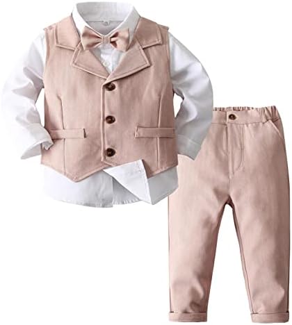 Renvena 3 חלקים חליפה רשמית עניבת פרפר חולצת שמלות שרוול ארוך + אפוד טוקסידו + מכנסיים סט תינוקות