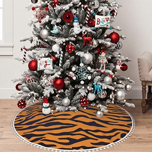 חצאית עץ חג המולד עם פום לקצץ נמר-חיה-דפוס קישוטי קישוטי בית חג המולד 36