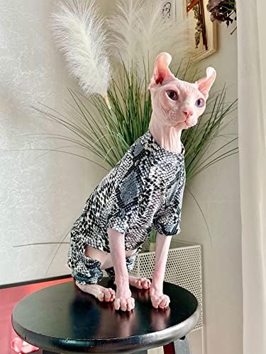 Sphynx בגדי חתול חסרי שיער קיץ דפוס עור נחש סוודר כותנה חולצות טריקו תלבושת רגל תלבושת חיות מחמד לחולצות