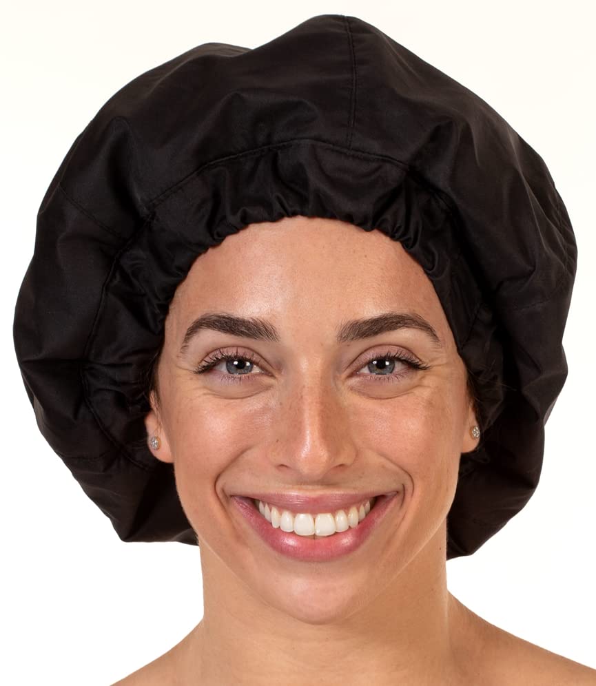 כובע מקלחת פרימיום לנשים עם שיער ארוך. ניתן לשימוש חוזר, אטום למים, דו צדדי, נהדר לתלתלים עם