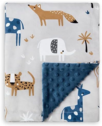 Boritar 2 Pack שמיכה לתינוקות לבנים מינקי רך עם שכבה כפולה מגב מנוקד, בעלי חיים חמודים מודפסים 30 x 40 אינץ