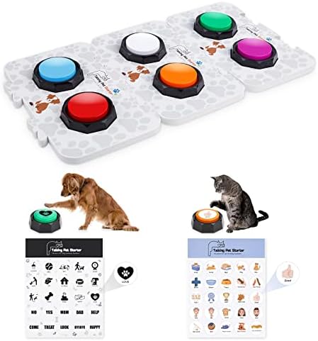 כלב לצריבה אימון כפתורים, סט של 6 צבעים, כלב אימון זמזם, כלב מדבר זמזמים כפתור עם 25 מדבקות 3