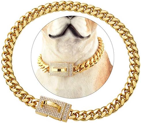 צווארון שרשרת כלבי זהב טובלנדי עם עיצוב אבזם מאובטח בלינג CZ 18K שרשרת קישור קובנית 10 ממ