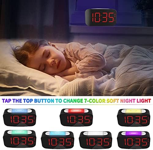 שעון מעורר דיגיטלי לחדרי שינה, שעוני מעורר ליד המיטה עם 7 אור צבע, תצוגת LED גדולה, יציאות USB