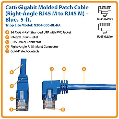 Tripp Lite Cat6 Gigabit כבל תיקון מעוצב כחול כחול, 5 רגל.