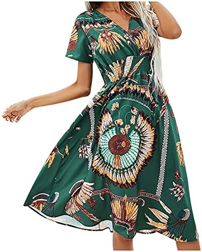 נשים של 2023 מזדמן ארוך שמלת אביב בוהמי פרחוני צווארון קצר שרוול מקסי הוואי חוף שמלה