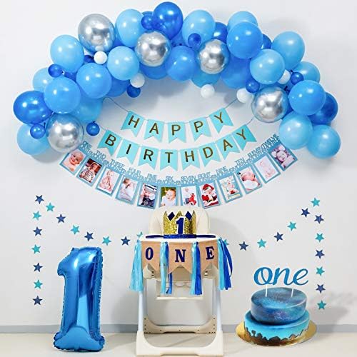 תינוק ילד 1 יום הולדת קישוטי כחול ספקי צד עבור אחד כיסא באנר קישוטים,רויאל נסיך כתר,יום הולדת שמח באנר,12