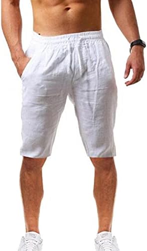 גברים של פשתן מכנסיים מזדמנים אלסטי מותניים שרוך קיץ חוף מכנסיים קצרים עם כיסים קל היפי יוגה מכנסיים קצרים