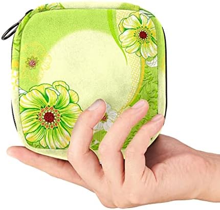 מפית סניטרית אחסון תיק, נייד לשימוש חוזר וסת כרית רוכסן שקיות, טמפון אחסון פאוץ עבור נשים בנות, ירוק פרח אביב