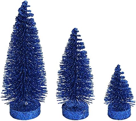 Vickerman 3 -5 -7 חצות נצנצים כחולים אורן סגלגל עץ חג המולד מלאכותי, סט של 3 - סט עץ חג המולד פו - תפאורה