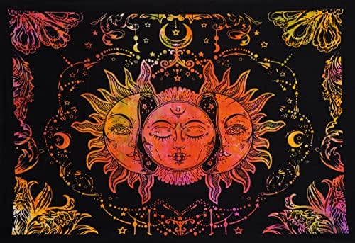 ASAV ירח ושמש שטיחים בוערים שמש בוערת עם כוכב פסיכדלי קיר אמנות אסתטי קיר קיר אמנות לחדר שינה, סלון, מעונות
