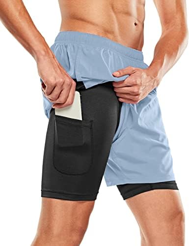 TSLA גברים 2 ב 1 מכנסי ריצה פעילים, מכנסיים קצרים באימון יבש מהיר, מכנסיים קצרים אתלטים באימוני כושר עם