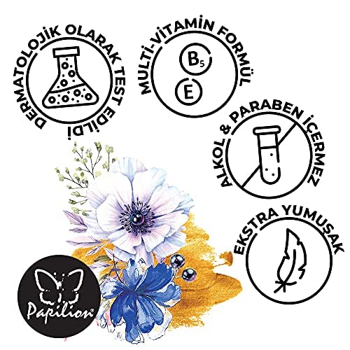 PAPILION® פרח תשוקה רטובה מגבונים 64 גיליונות עם ויטמין-E & אלוורה, וניחוח מבוסס צמחים עם חותם כובע