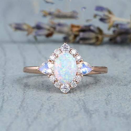 מעודן נשים של 925 סטרלינג כסף טבעת סגלגל לחתוך אש אופל יהלומי תכשיטי מתנת יום הולדת כלה מסיבת טבעת