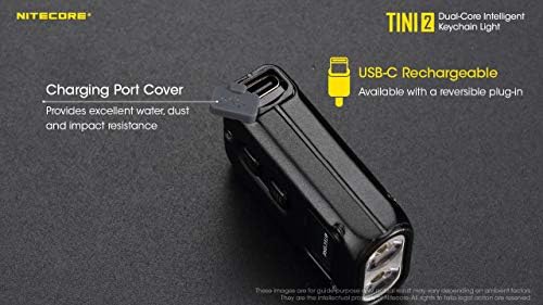 פנס מחזיק מפתחות של Nitecore TINI 2, שחור 500 לומן USB-C נטען עם אור מחזיק מפתח Lumentac
