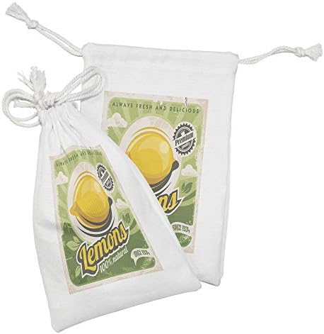 סט כיס בד וינטג 'לונאנג' של 2, פרסומת של 2, חנות לימון עם עלווה ורקע אדמה חקלאית, תיק משיכה