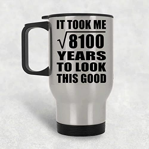Designsify יום הולדת 90 לקח שורש מרובע של 8100 שנים כדי להיראות טוב, ספל נסיעות כסף 14oz כוס מבודד נירוסטה, מתנות