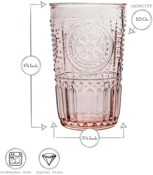 סט רומנטי של בורמיולי רוקו של 6 כוסות כוסות, 11.5 אונקיות. זכוכית קריסטל צבעונית, ורוד צמר גפן מתוק, תוצרת