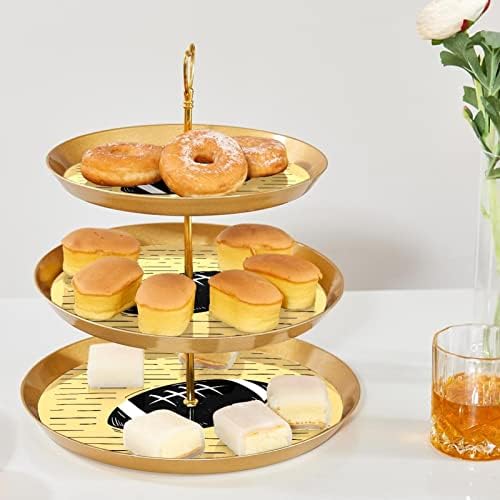 מחזיק קאפקייקס כדורגל למאפה, 3 עוגת זהב מפלסטיק שכבתית עמדת שולחן קינוח, מדד מגדל עץ הקאפקייקס מתלה מאפה