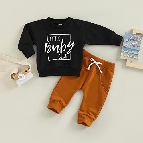 פעוטות תינוקות בגדים מכתב צווארון סווטשירט סוודר סוודר עליון ארוך מכנסיים ג'וגר 2 יחידות תלבושות לתינוקות